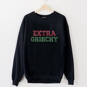 Extra Grinchy Holiday Christmas Sweater Crewneck Black Unisex Sizes NWT